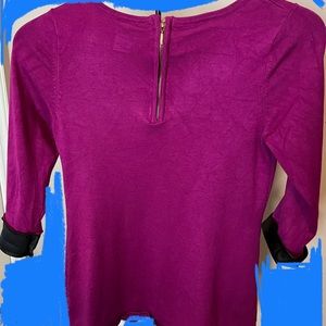 Longer magenta sweater with leather trim